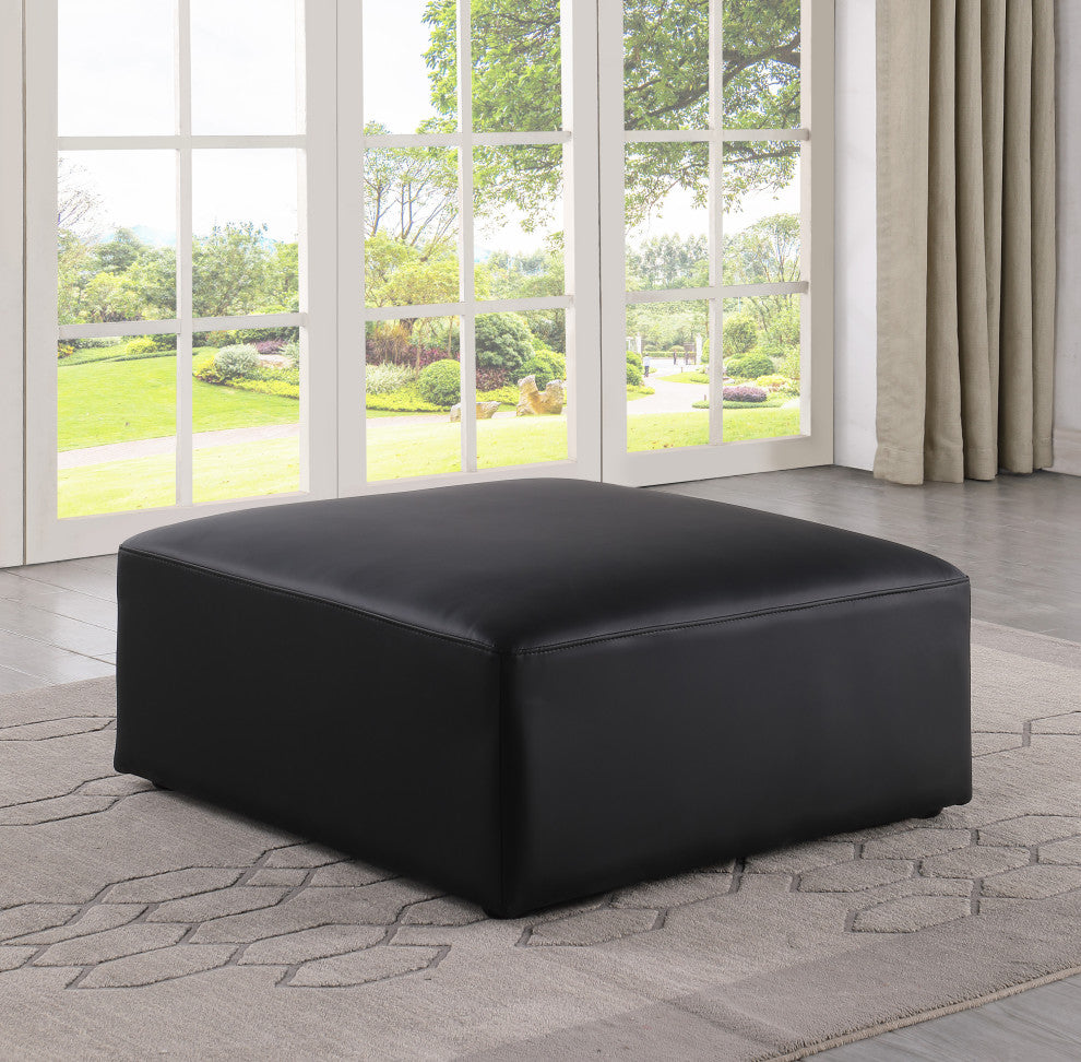 Cube Upholstered Modular Component, Black, Vegan Leather, Ottoman