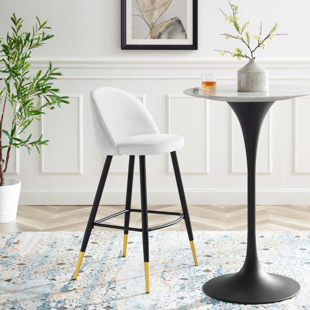 Bar Stool Chair Barstool, Set of 2, Fabric, Metal, White, Modern, Bar Pub Bistro