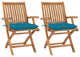 Vidaxl Garden Chairs, Set of 2, With Light Blue Cushions Solid Teak Wood