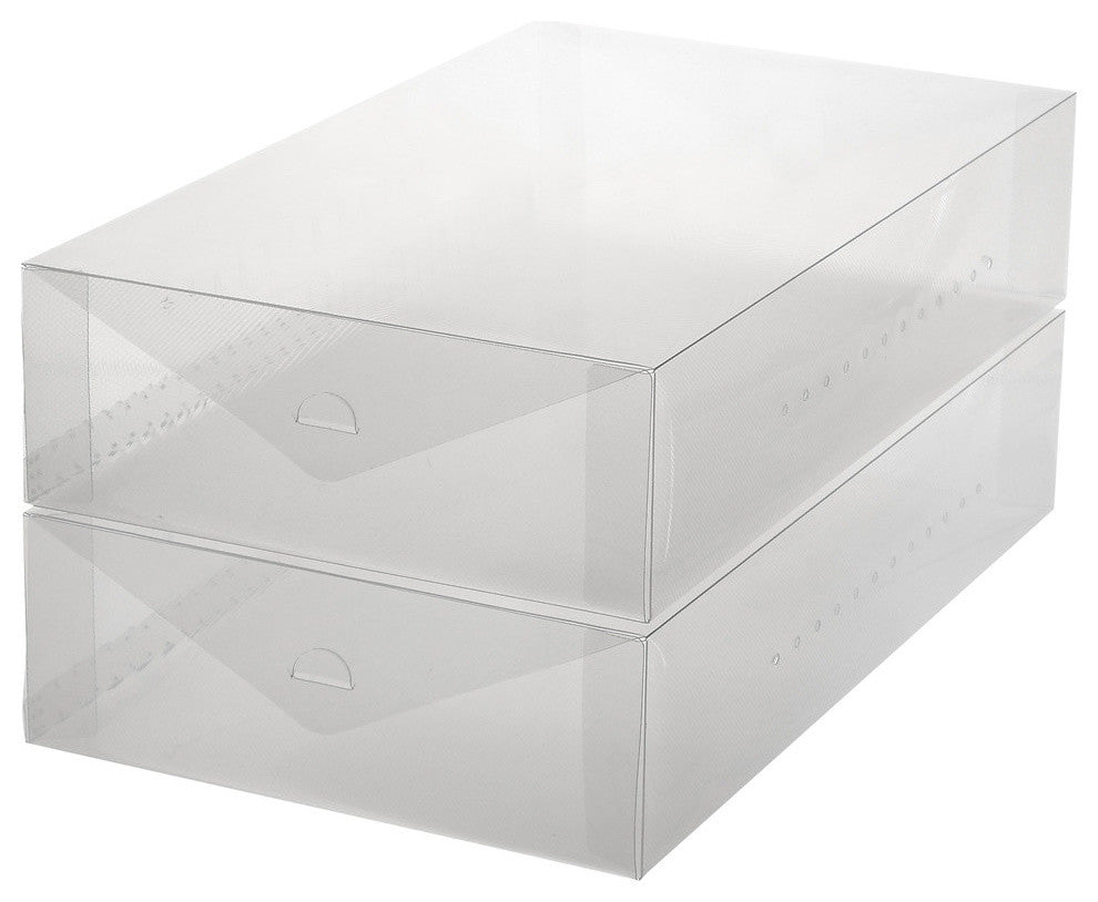 Plastic Boot BoxShoe Storage Foldable Clear Container, Set of 2
