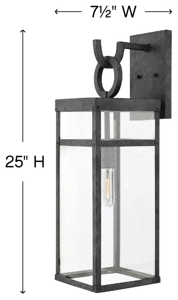 Hinkley Porter 25" Large Outdoor Wall Mount Lantern, Aged Zinc