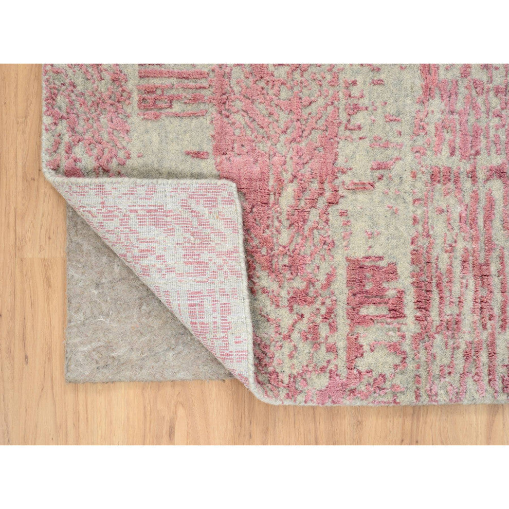 Rose Pink, Wool and Art Silk, Jacquard Hand Loomed, Runner Rug, 2'6"x8'0"