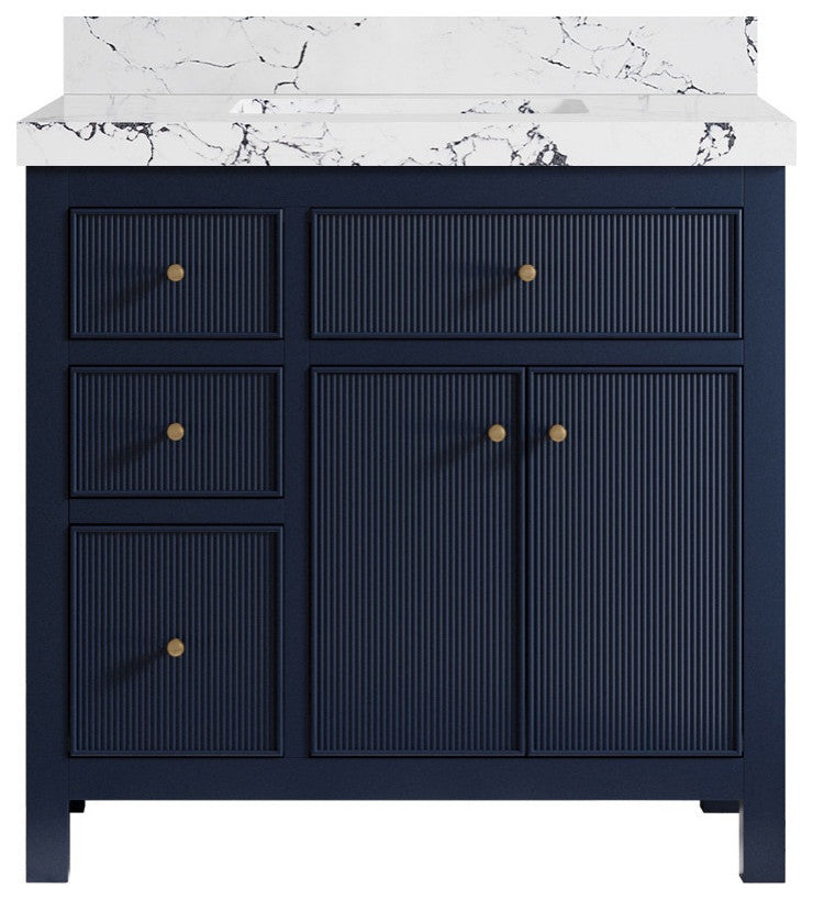 Sonoma 36" Center Sink Bath Vanity in Hale Navy Blue, 2" Viola Night