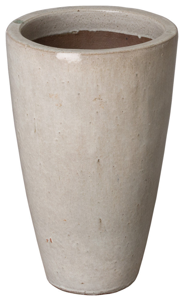 21" Tall Round Pot, Distressed White Glaze