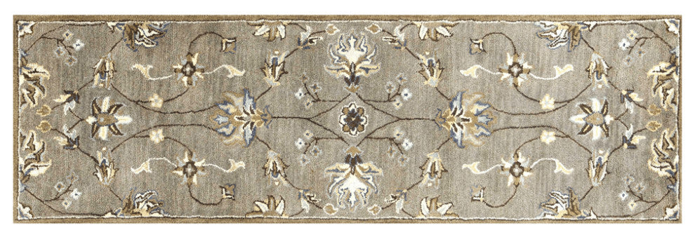 7' Grey Hand Tufted Wool Traditional Floral Indoor Area Rug