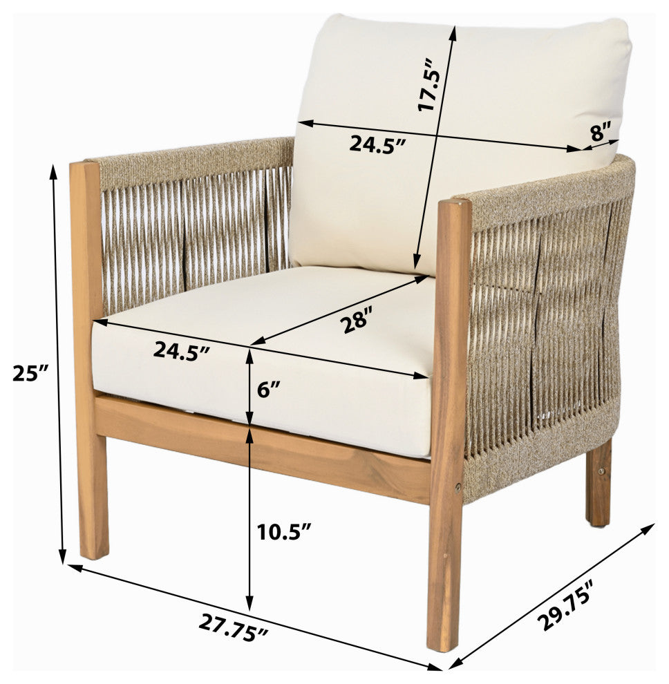 GDF Studio Outdoor Acacia Wood Club Chair, Teak/Beige, Single