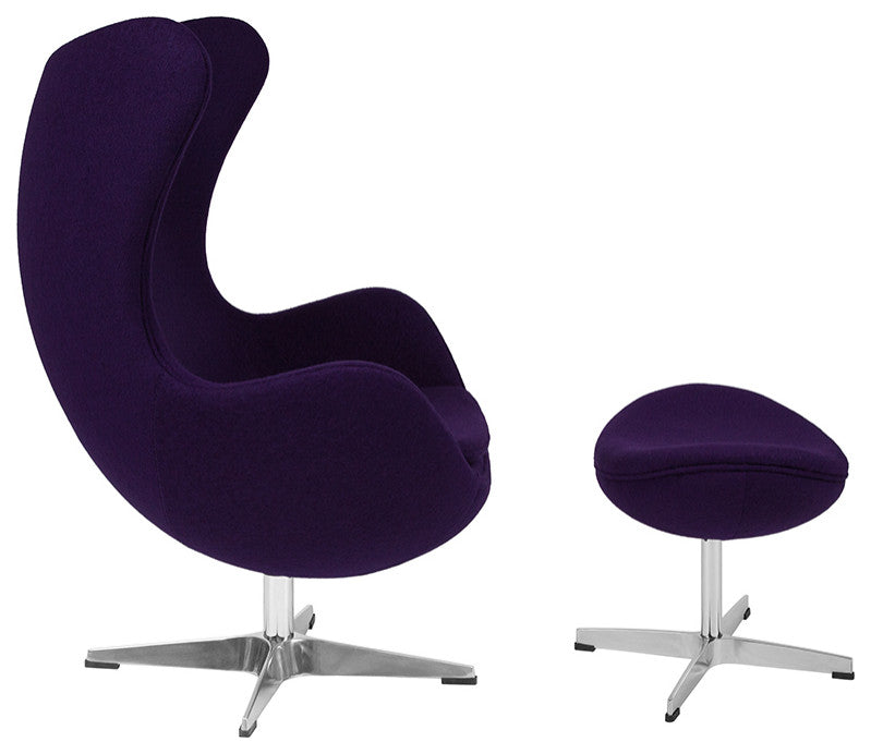 Purple Wool Fabric Egg Chair With Tilt-Lock Mechanism And Ottoman