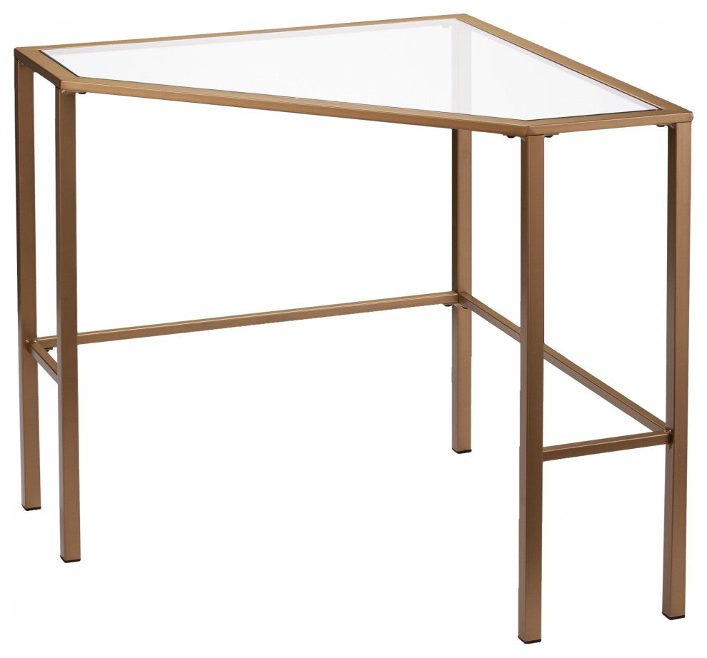 Soft Gold Metal and Glass Corner Desk