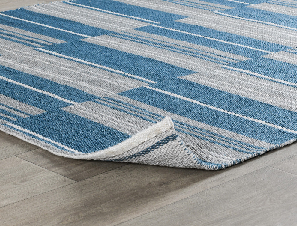 Boulder Indoor Outdoor Handwoven Stripe Blue Area Rug, Blue, 8x10