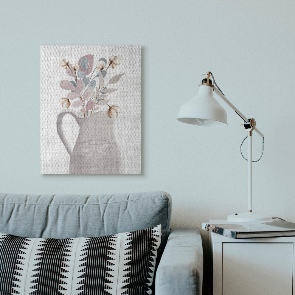 Flower Jars Pink Blue Grey Neutral Painting, 24"x30"