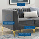 Tufted Sofa, Velvet, Gray, Modern, Living Lounge Hotel Lobby Hospitality
