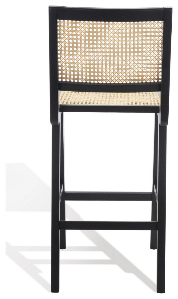 Safavieh Couture Hattie French Cane Barstool, Black/Natural