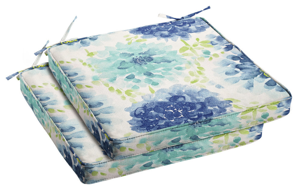 Sorra Home Gardenia Seaglass Corded Chair Cushion, Set of 2, 16x19x2"
