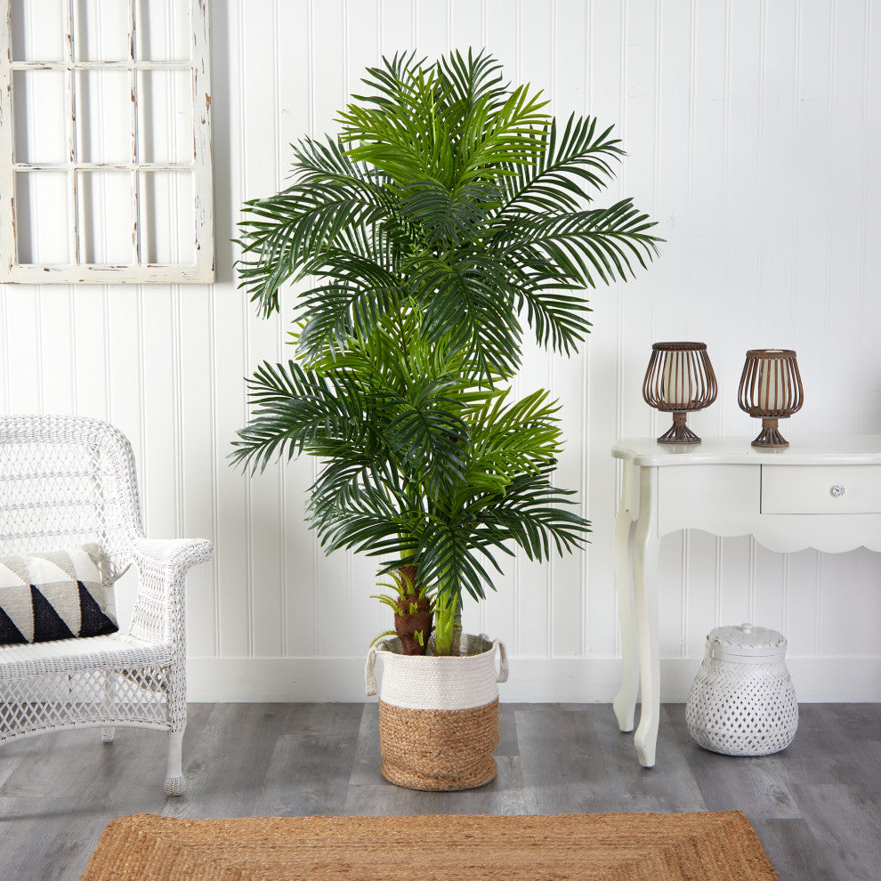 6' Hawaii Artificial Palm Tree, Handmade Natural Jute and Cotton Planter