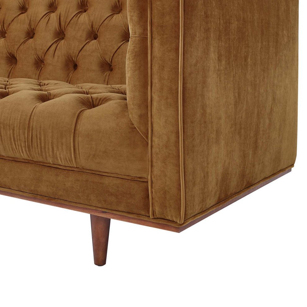 Tufted Sofa, Velvet, Brown, Modern, Living Lounge Room Hotel Lobby Hospitality