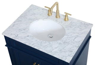 Home Living Vanity with Carrara White Marble Countertop, Blue, 30", Single Sink