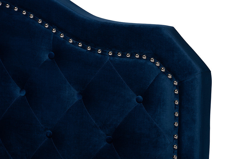 Samantha Navy Blue Velvet Fabric Upholstered King Size Button Tufted Bed