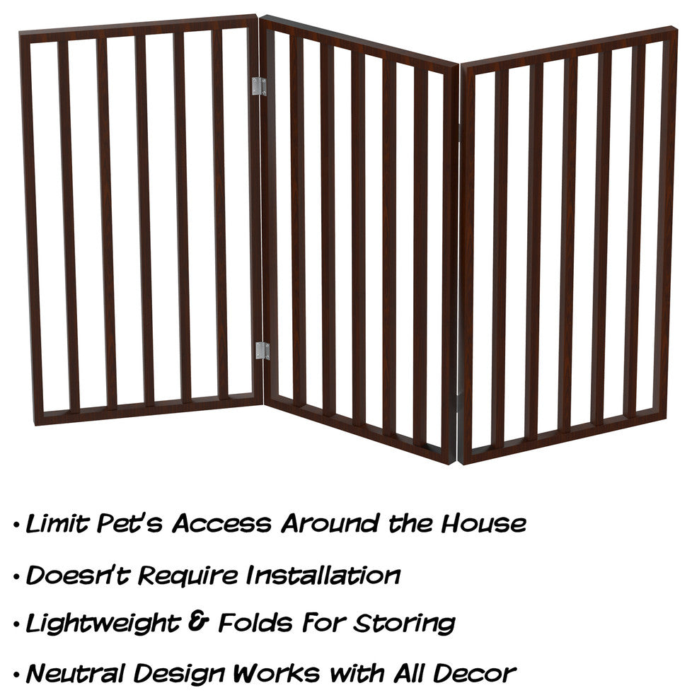 Wooden Pet Gate Tall Freestanding 3 Panel Foldable 54 x32" PETMAKER, Dark Brown