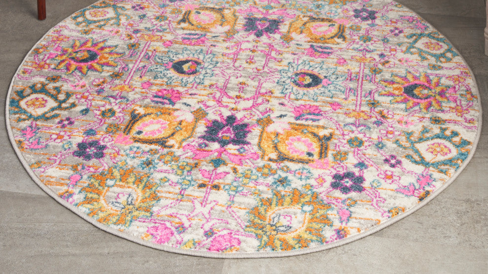 Nourison Passion 4' x Round Silver Bohemian Indoor Area Rug