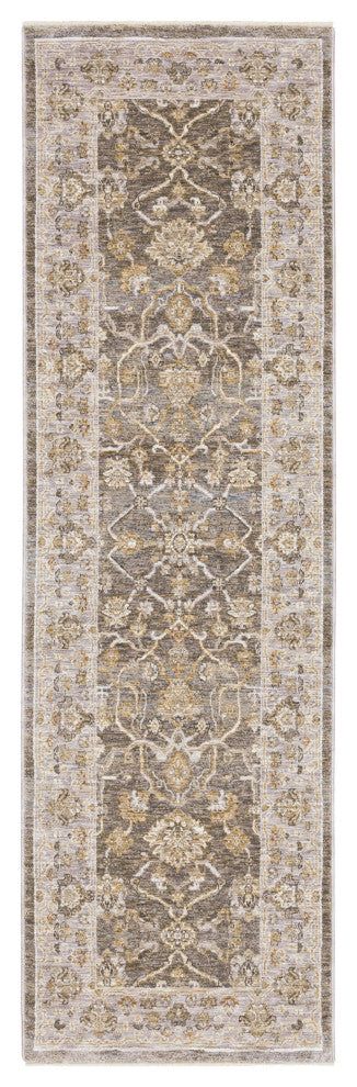 8' Beige Grey Machine Woven Oriental Indoor Runner Rug