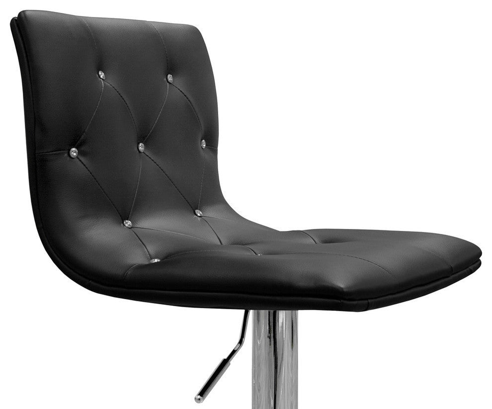 Modern Swivel Bar Stools With Crystals and Tufted Look, Set of 2, Black