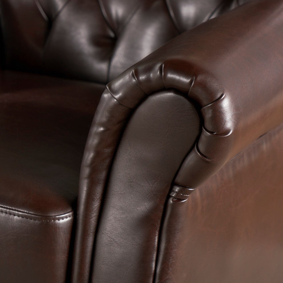 Solvang Contemporary Oversized Tufted Leather Club Chair, Hazelnut Brown