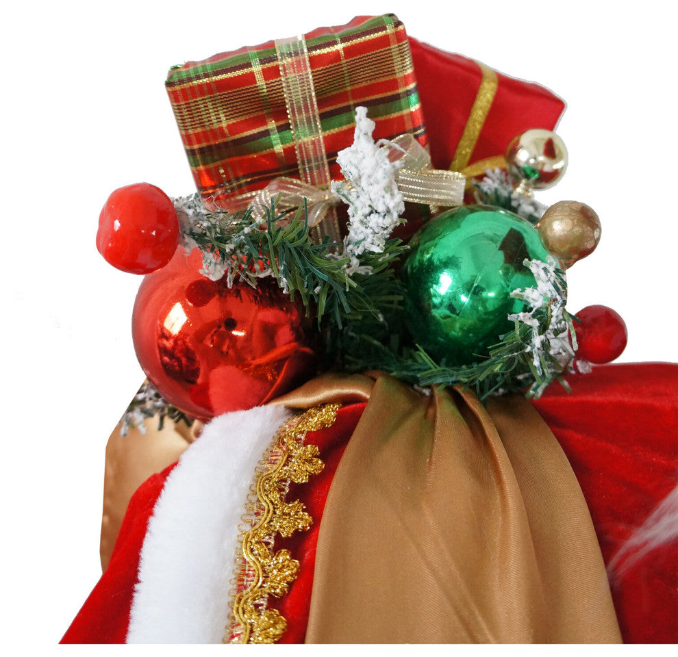 58" Traditional Dancing Santa Claus With Wreath and Gift Sack, Home Decor