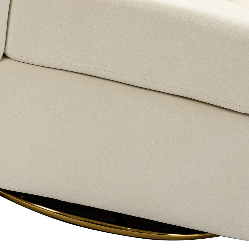 Upholstered Accent Comfy Swivel Chair With Metal Base, Ivory