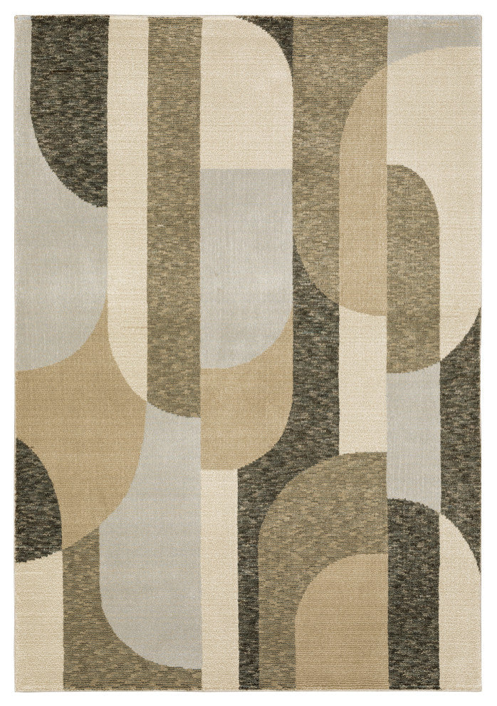 Sadie Art Deco Curved Layers Area Rug, Brown/Beige, 2'3"x8'