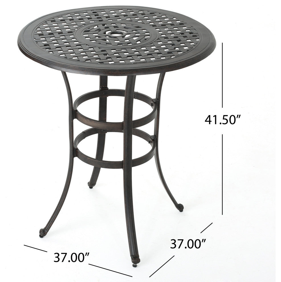GDF Studio Calandra Outdoor 37" Bronze Cast Aluminum Round Bar Table