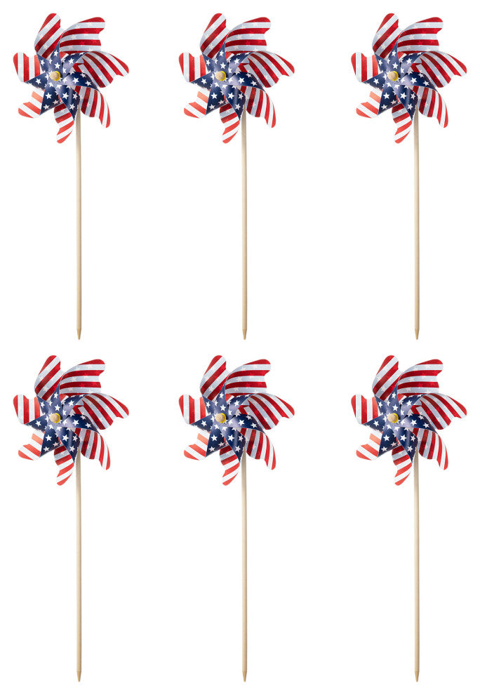 24"H Set of 6 Plastic Patriotic Windmills