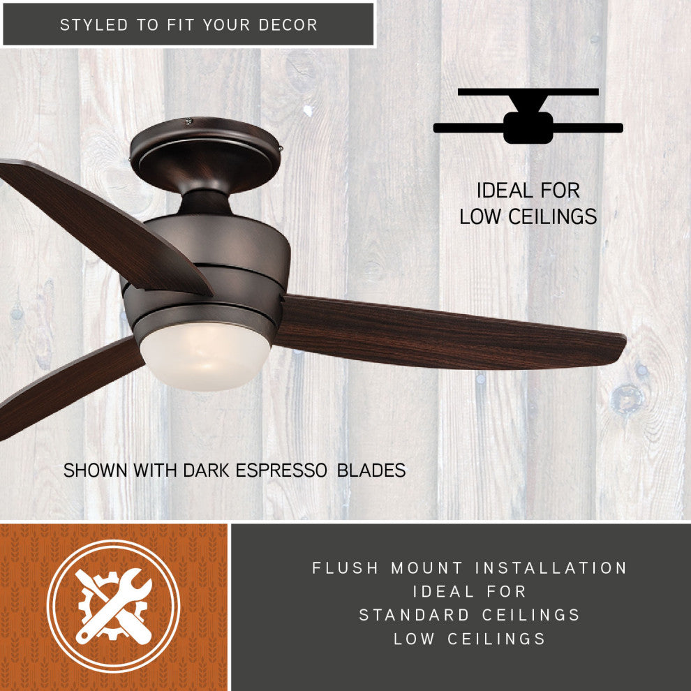 Adrian 44" Quiet Flush Ceiling Fan With LED Light Kit and Remote, Copper Bronze
