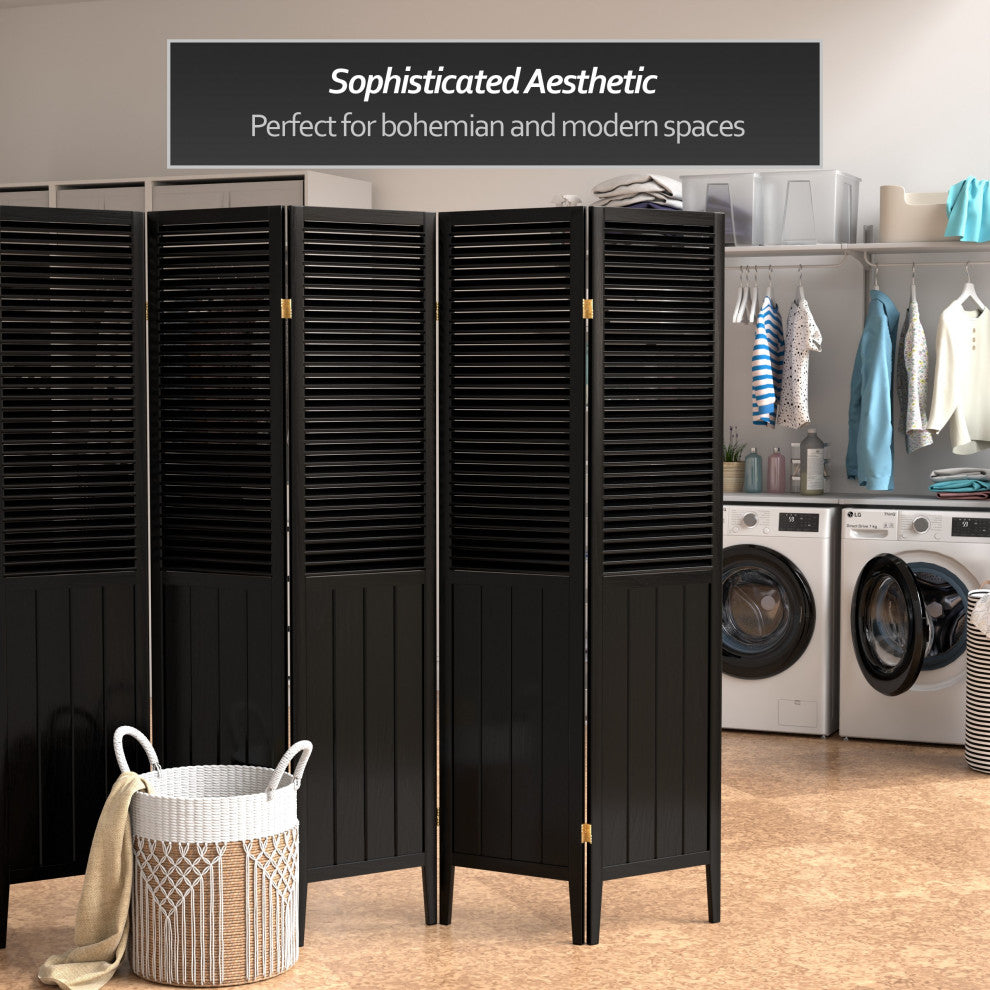 6' Tall Beadboard Divider, Black, 5 Panels
