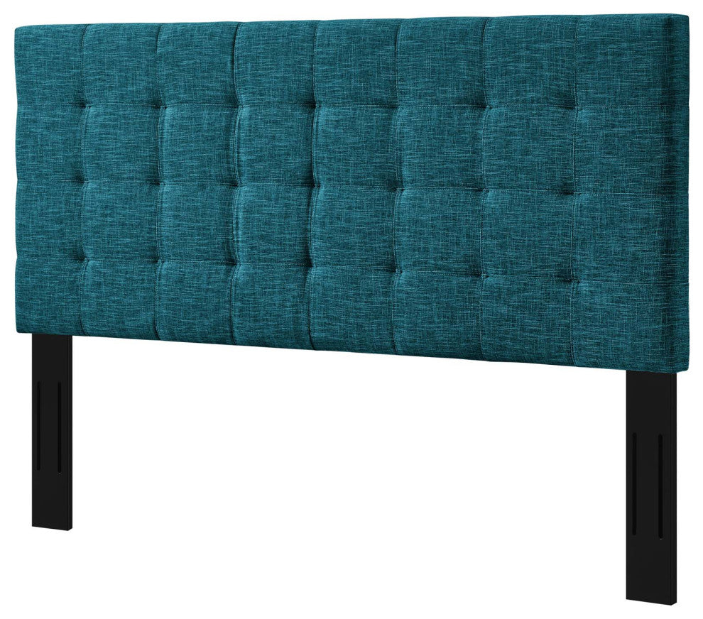 Contemporary Modern Bedroom Twin Size Tufted Headboard, Fabric, Aqua Blue