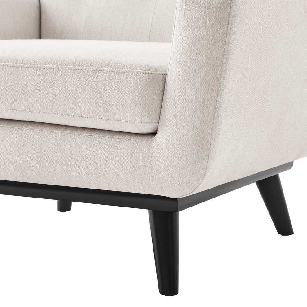 Armchair Accent Chair, Ivory White, Fabric, Modern, Mid Century Hotel Lounge