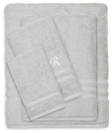 Denzi 4-Piece Towel Combination Set With Monogrammed Letter, R, Grey