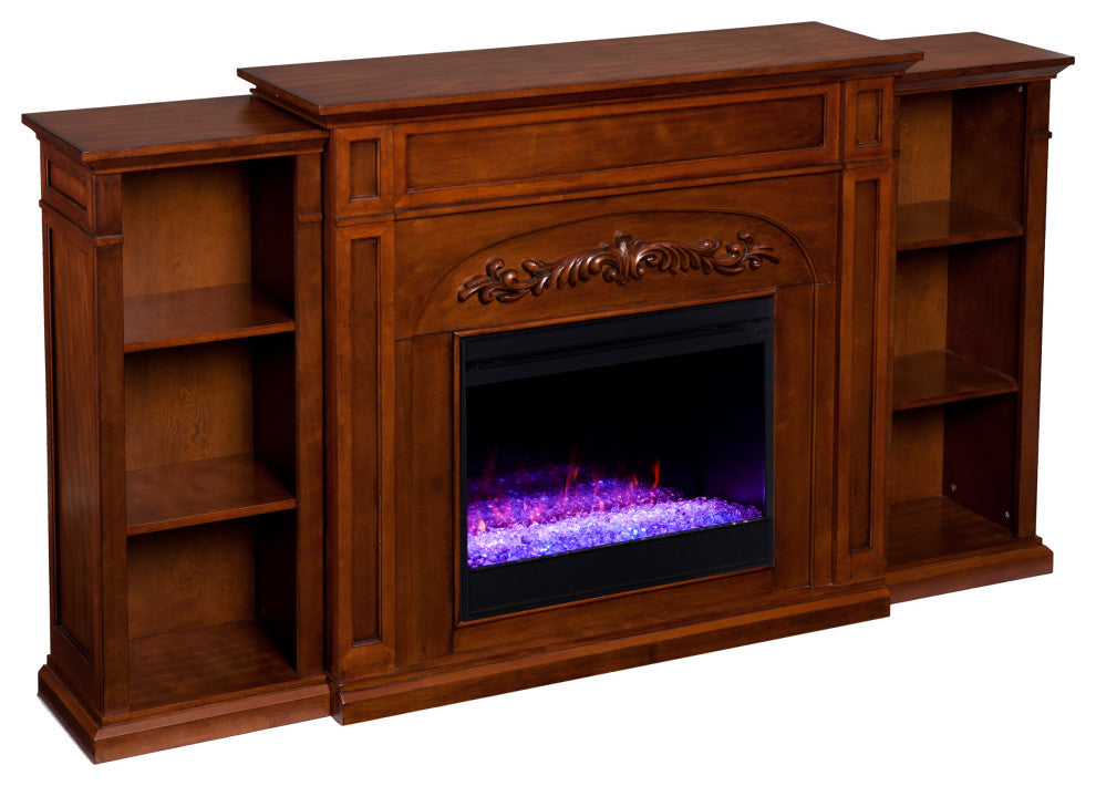 Charle Color Changing Fireplace with Bookcases, Autumn Oak