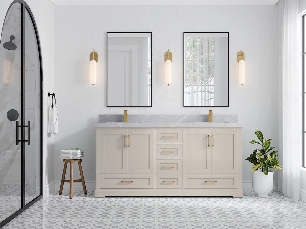 Boston 72" Double Sink Bath Vanity in Fine Grain 2" Pearl Gray