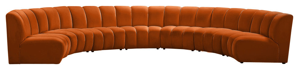 Infinity Channel Tufted Velvet Modular Chair, Cognac, 7 Piece