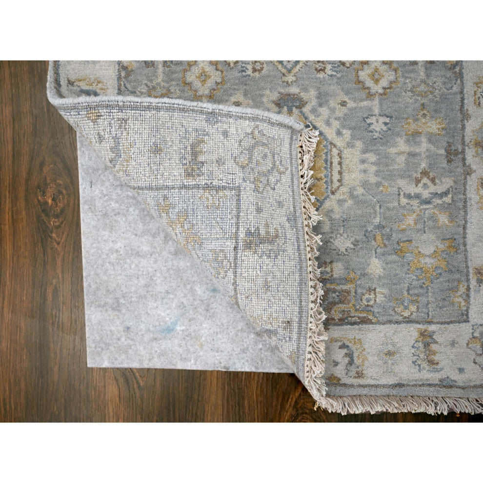 Medium Gray Karajeh Design Natural Wool Hand Knotted Runner Rug 2'7"x10'