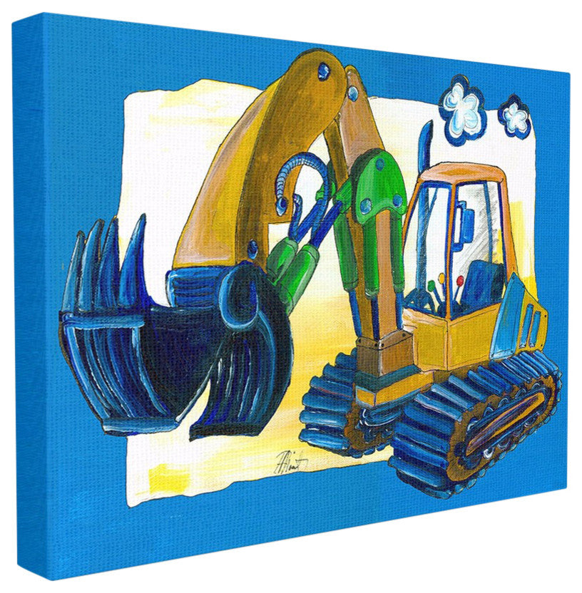 Stupell Industries Yellow Excavator with Blue Border, 30 x 40
