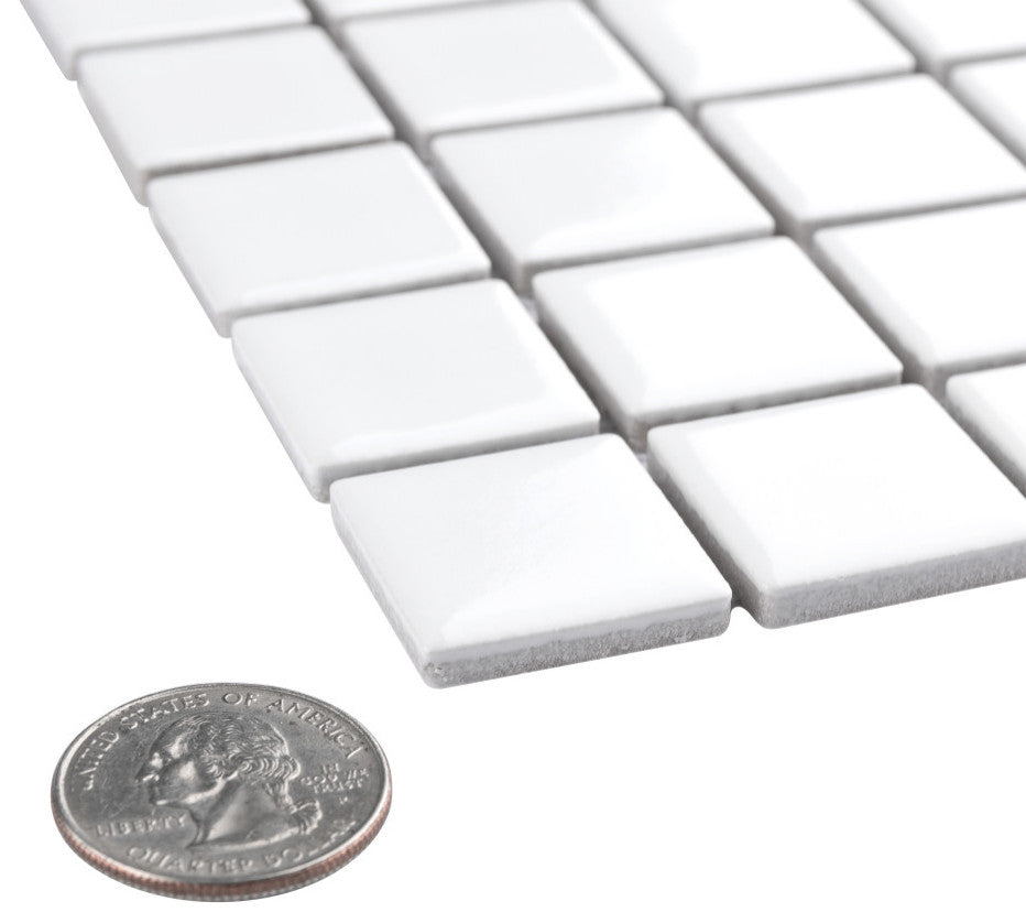 Metro 1" Square Glossy White Porcelain Floor and Wall Tile