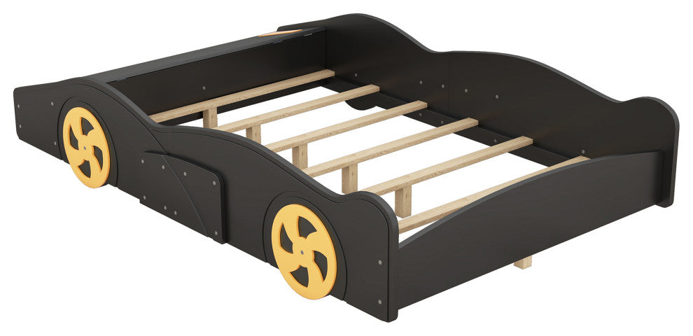 Gewnee Full Size Race Car-Shaped Platform Bed with Wheels and Storage