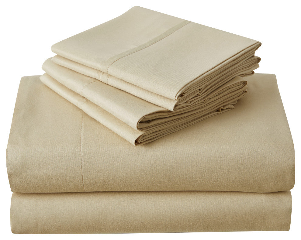 Kathy Ireland 6 Piece Brushed Microfiber Sheet Set, Beige, Twin