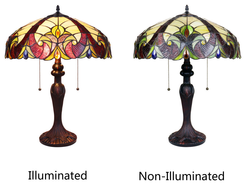 Adia Victorian Tiffany-Style Dark Bronze 2 Light Table Lamp 18" Wide
