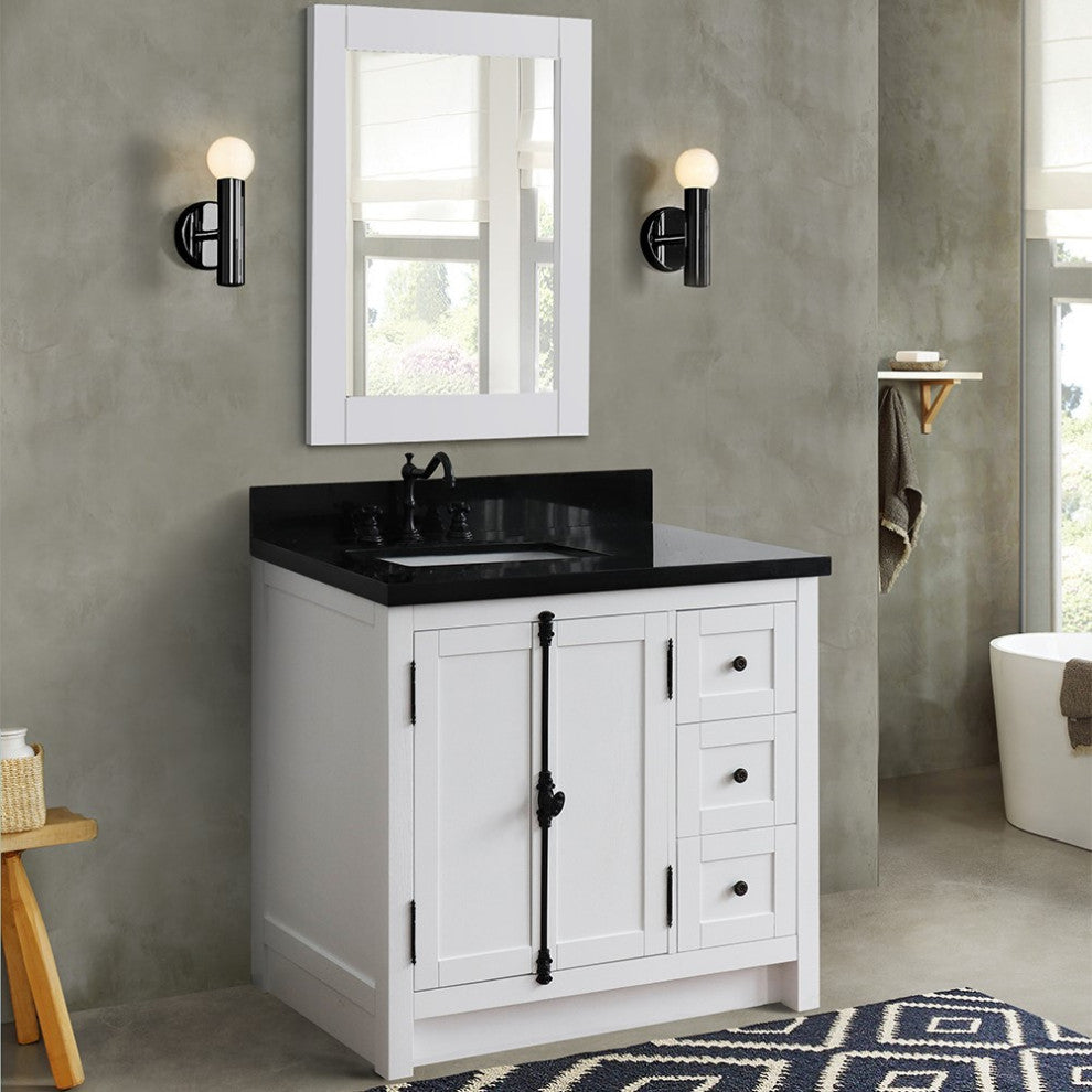 37" Vanity, Glacier Ash With Black Galaxy Top, Left Doors/Left Rectangle Sink