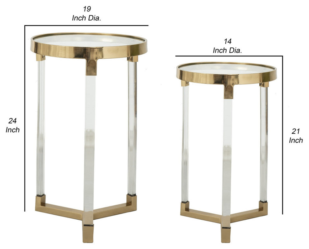 Benzara BM285128 Accent Tables, Acrylic Clear Legs, Glass Top, 2-Piece Set, Gold