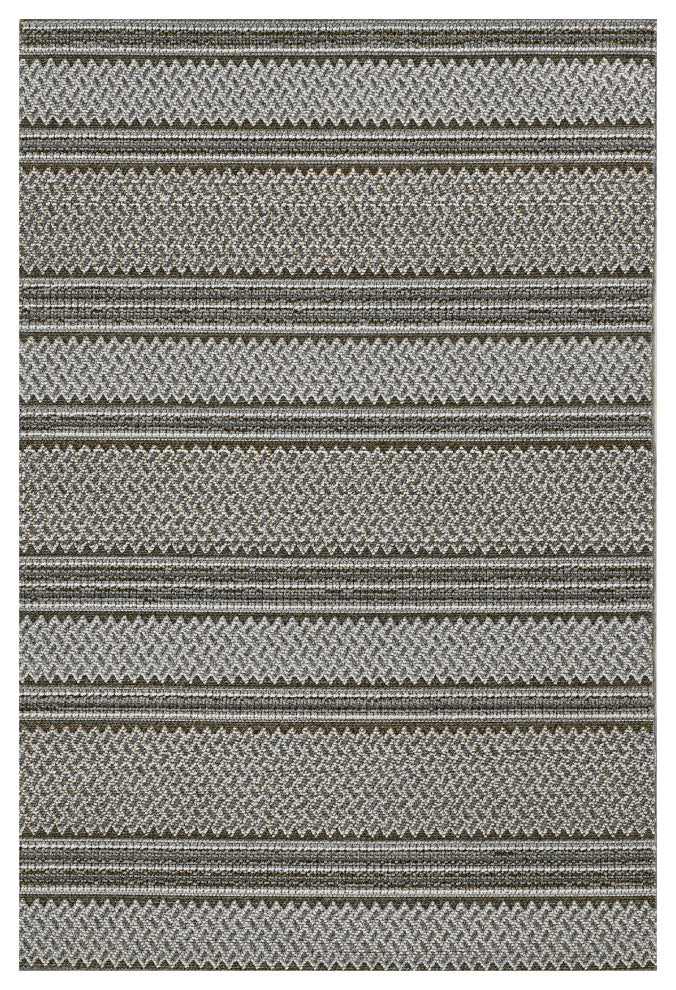 7'X9' Grey Machine Woven Uv Treated Awning Stripes Indoor Outdoor Area Rug