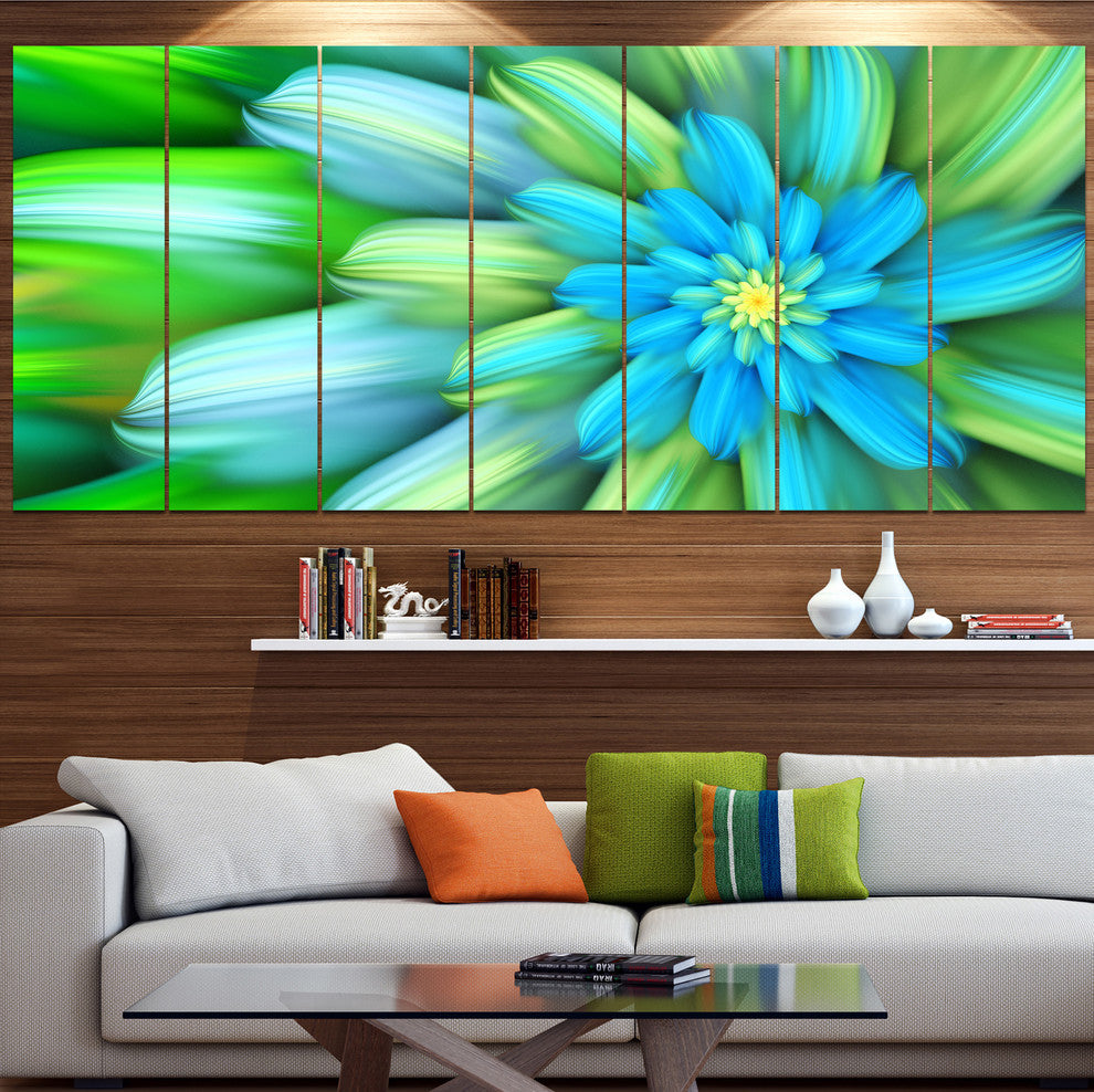 Massive Green Fractal Flower, Floral Canvas Art Print, 83"x32", 7 Panels