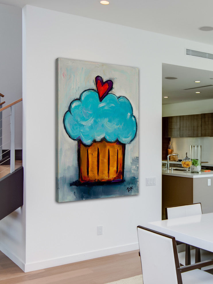 "Blue Cupcake" Painting Print on Canvas by Tori Campisi